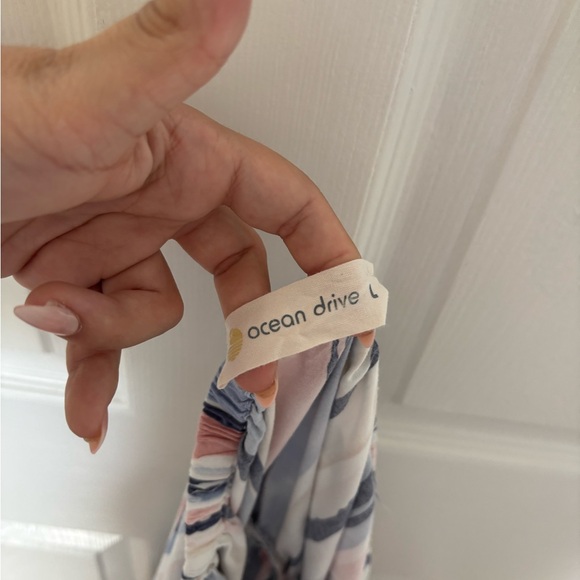 Striped Off-Shoulder Romper - Blue, Pink, White - Picture 2 of 9